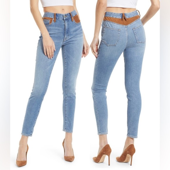 NWT GOOD AMERICAN SUEDE MIX HIGH WAIST GOOD LEGS SKINNY JEANS SIZE 8/29 - Picture 2 of 16